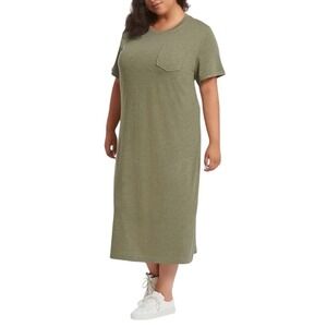 Jessica Simpson Womens Olive Green T-Shirt Midi Dress Short Sleeve Pocket Medium
